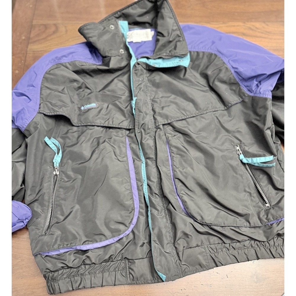VTG Columbia Powder Keg Jacket 90s Men's XL Colorblock Black Purple Teal Retro